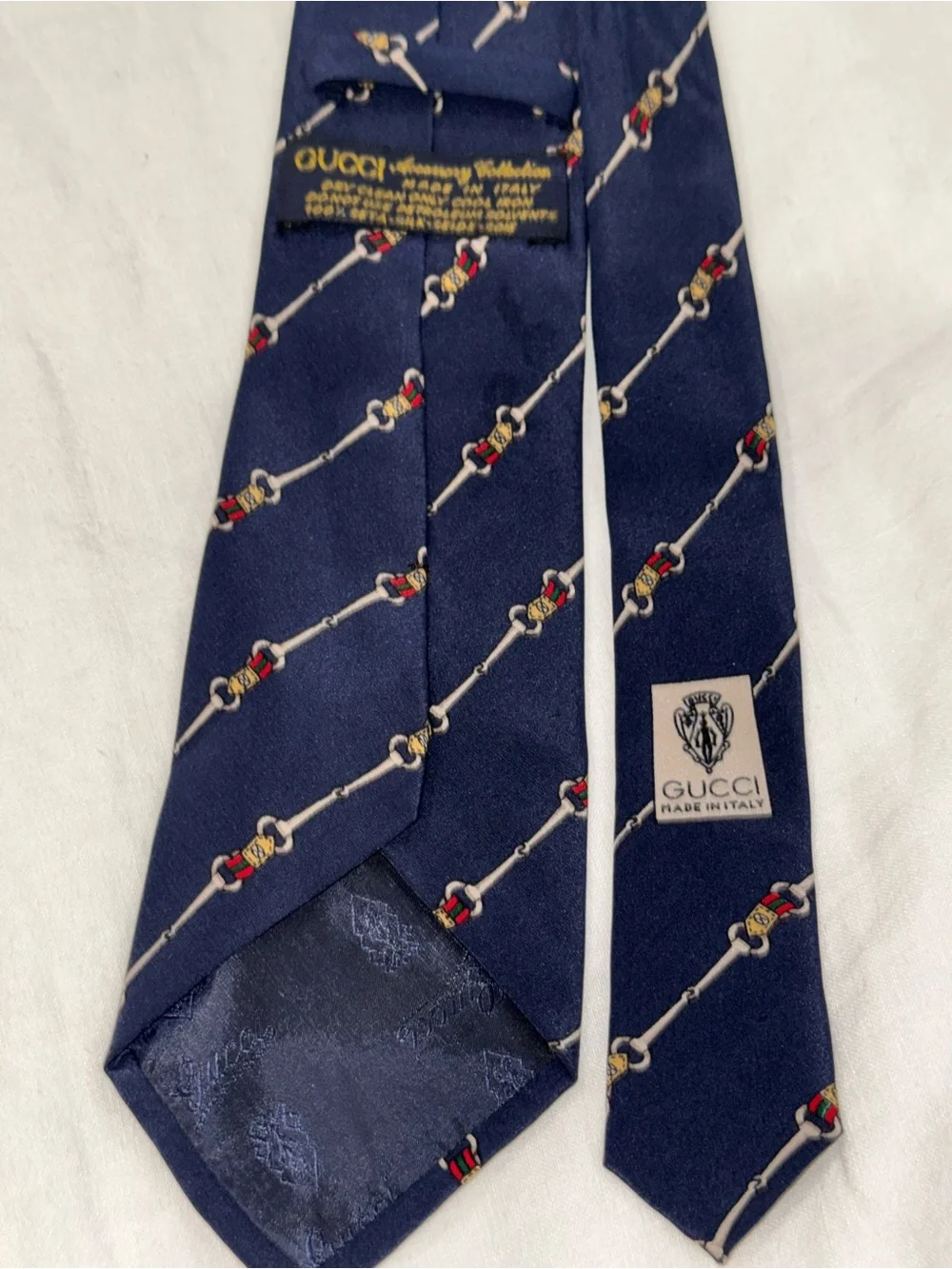 Vintage Gucci silk horsebit equestrian iconic striped Blue Tie